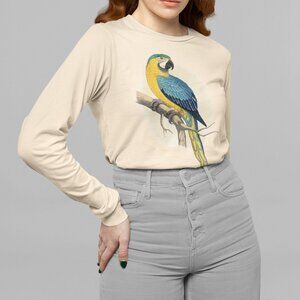 Blue and Yellow Macaw VTG Parrot Print Long Sleeve Graphic Tee T-shirt S M L XL